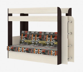 Кровать 2-х ярусная с диваном Карамель 75 (Музыка) Анкор светлый/Бодега темный в Мортке - mortka.germes-mebel.ru | фото