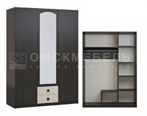 Шкаф 3-х дверный с 2 ящиками с зеркалом Шк51 МС Люсси (венге/дуб девон) в Мортке - mortka.germes-mebel.ru | фото