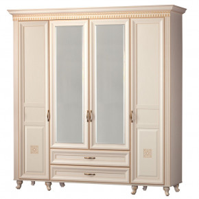 Шкаф для одежды 4-дверный с зеркалом №493 Марлен кремовый белый в Мортке - mortka.germes-mebel.ru | фото